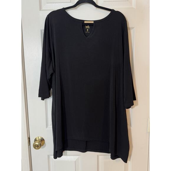 Belle By Kim Gravel Tops - Belle by Kim Gravel Womens Hi-Low Tunic 2X Black Keyhole Trim Classic Statement